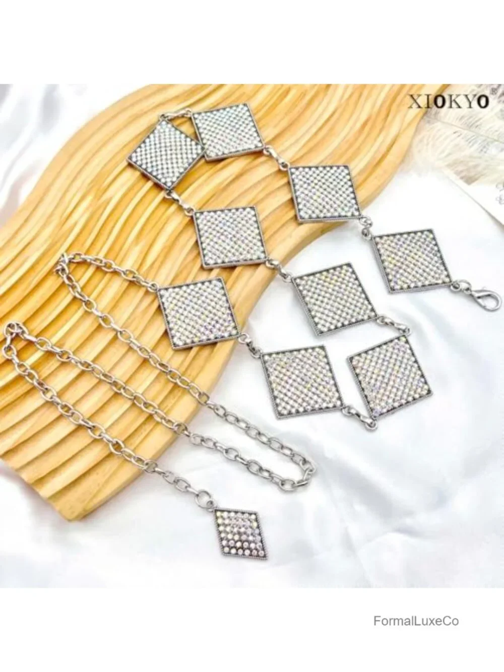 Bling Rhinestone Concho Chain Belt for Women Sparkly Crystal Waist Belt
